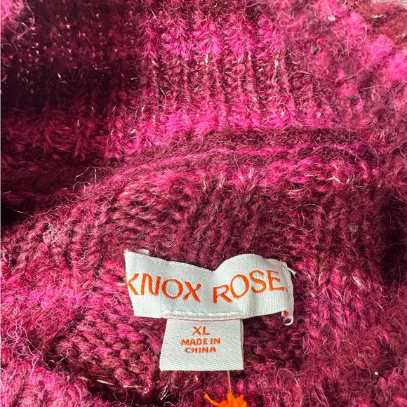 Knox Rose NWT Textured Knit Sweater Pink Berry Striped Pullover XL - Picture 3 of 4